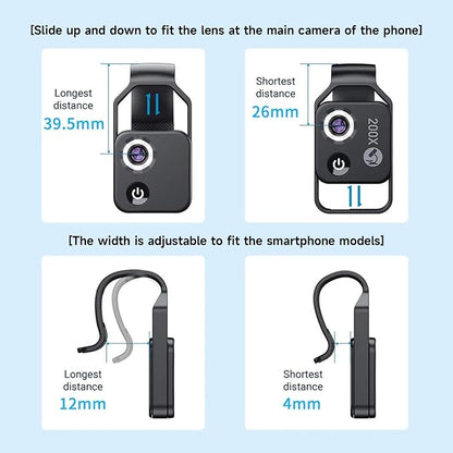 200X Phone Mini Pocket Microscope, Zoom Mobile Phone External Lens, Portable - Image 5