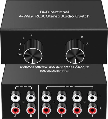Y.D.F 4-Way Bi-Directional RCA Switch, HiFi AV L/R Sound Channel 2 in 4 Out or by YDF