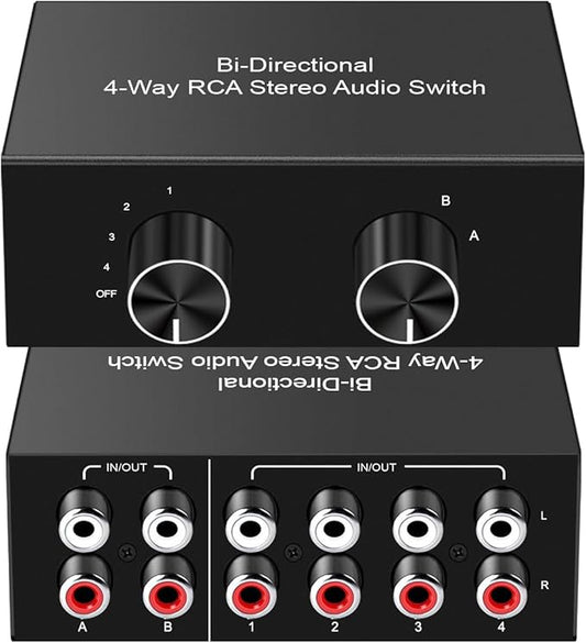 Y.D.F 4-Way Bi-Directional RCA Switch, HiFi AV L/R Sound Channel 2 in 4 Out or by YDF