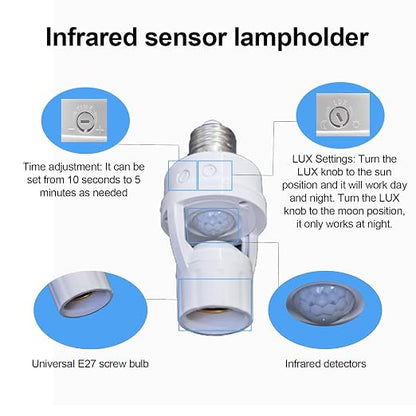 PIR Motion Sensor Light Socket, E26/E27 Smart Lamp Bulb Holder Adapter Auto - Image 4