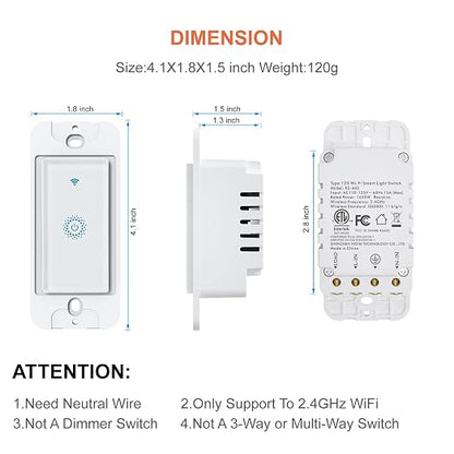 Smart Switch4 Pack, Double Smart Light Switch, Milfra in-Wall WiFi Smart Switch - Image 3