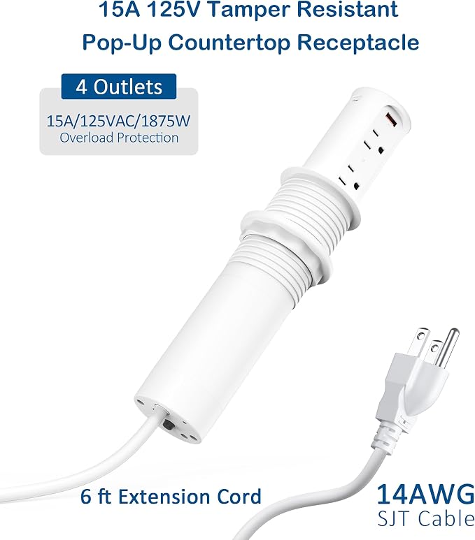 Pop up Outlet for Countertop, 2.5-inch Hole Desktop Power Grommet, Recessed - Image 5