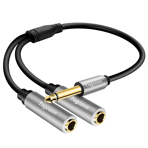 1/4 inch TS Mono Splitter Y Adapter, 6.35mm Mono Male to Dual 6.35 mm TS Mono by Togconn