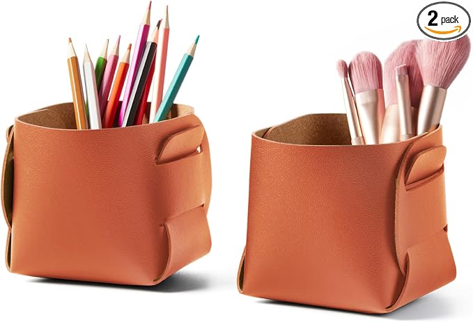 HOMIEAZICOZI 2-Pack Cork Leather Desk Accessories Storage by HOMIEAZICOZI