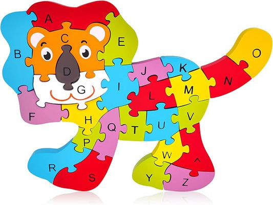 LovesTown Wooden Puzzle Learning Toys Alphabet Number Building Blocks by Lovestown