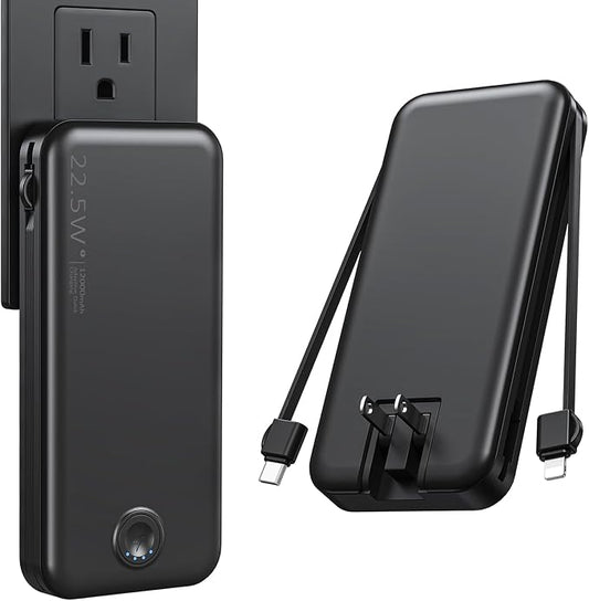 Portable Charger with Built in Cable and AC Wall Plug, USB C Power Bank by NUSYDDY