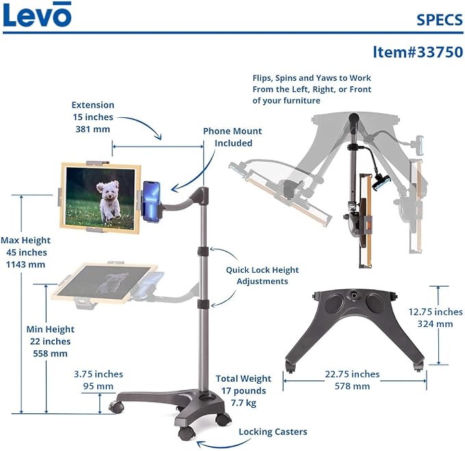 LEVO G2 Essential Tablet Floor Stand Tablet PCs, iPad mini, New iPad Pro - Image 5