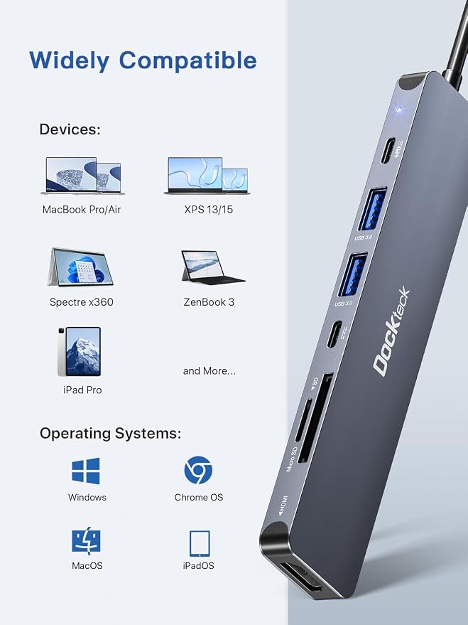 USB C Hub, dockteck 7 in 1 Multiport USB C Adapter - Image 6