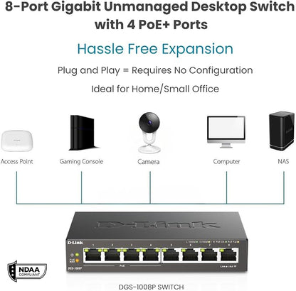 D-Link 8-Port Gigabit Unmanaged PoE+ Ethernet Switch, - Image 3
