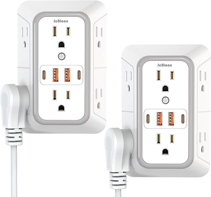 2 Pack Wall Charger, Surge Protector 6 Outlet Extender Multi Plug Wall Outlets by JcBlaon