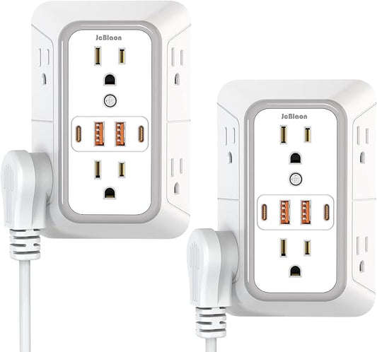 2 Pack Wall Charger, Surge Protector 6 Outlet Extender Multi Plug Wall Outlets by JcBlaon