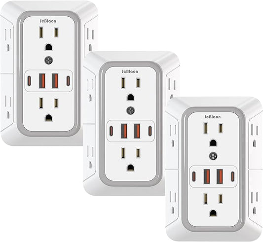 3 Pack Surge Protector Outlet Extender, 6 Outlet Splitter by JcBlaon