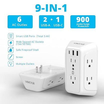 USB Wall Charger, Surge Protector, 6 Outlet Extender - Image 2