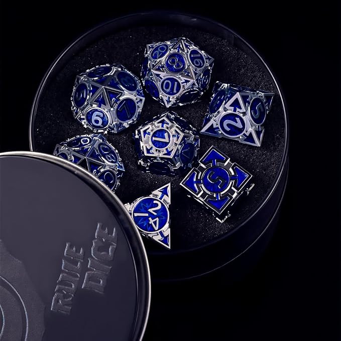RULE DND Dice Set Metal Blue Solid Weighted D&D Dungeons & Dragons Polyhedral - Image 2