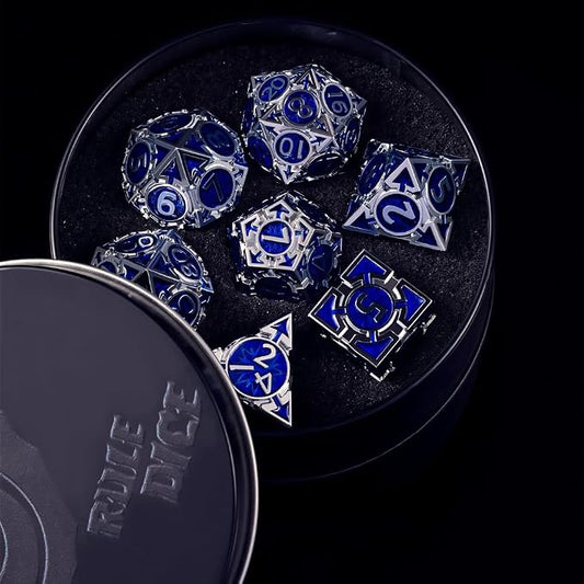 RULE DND Dice Set Metal Blue Solid Weighted D&D Dungeons & Dragons Polyhedral - Image 2
