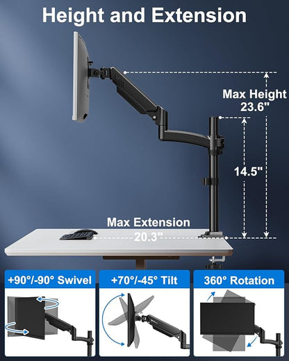 Single Monitor Mount Holds Max 22lbs, 13-32 inch Monitor Desk Mount, Height - Image 3