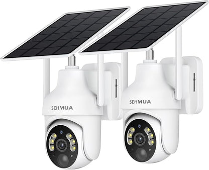 SEHMUA 2K Solar Security Cameras Wireless Outdoor, 2 Pack 360° View Pan/Tilt by SEHMUA