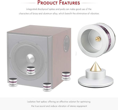 Tertullus 4 Pcs Aluminum Speaker Spike+Speaker Isolation Feet Top Pad Turntable - Image 2