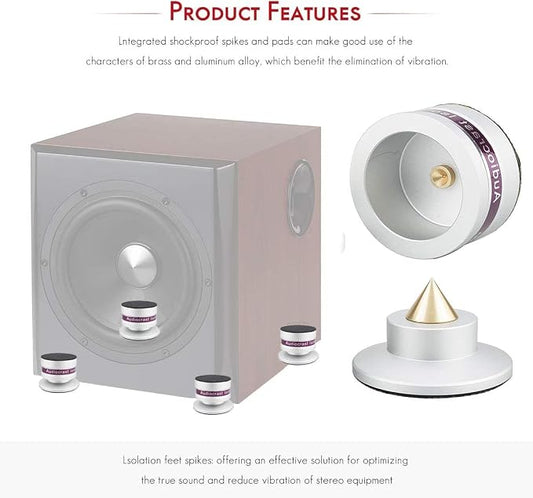 Tertullus 4 Pcs Aluminum Speaker Spike+Speaker Isolation Feet Top Pad Turntable - Image 2
