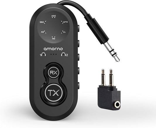 Bluetooth 5.4 Transmitter Receiver, 2 in One Airplane Audio Adapter by AMORNO