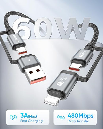 SUNGUY 4 in 1 Charging Cable 2FT, 60W Multi Charging Cable, USB-C/A to - Image 3