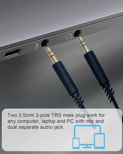 Headphone Splitter 3.5mm Female to 2 Dual 3.5mm Male Headphone Mic Audio Y - Image 2