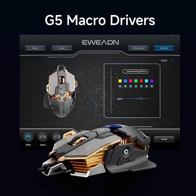 EWEADN G5 Wired Gaming Mouse, Ergonomic RGB Computer Mouse, 12800 Adjustable DPI - Image 3