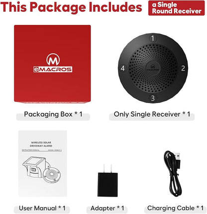 eMACROS Single Base Station Long Range Solar Wireless Driveway Alarm & - Image 2