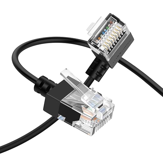 Cat6A Ethernet Cable 90 Degree Right Angled 6.6FT, Flexible Slim & Ultra Thin by Thzzhnno