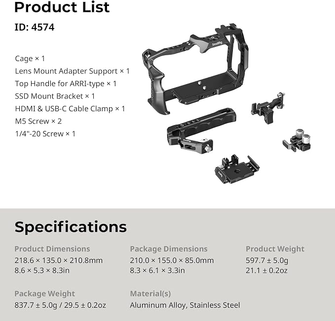 SmallRig Camera Cage Basic Kit for Blackmagic Design Cinema Camera 6K, Full - Image 9