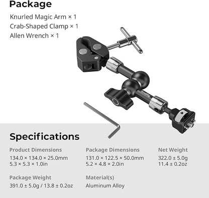 SMALLRIG 7 Inch Magic Arm with Crab-Shaped Clamp, Arm with 1/4"-20 Screw and - Image 8