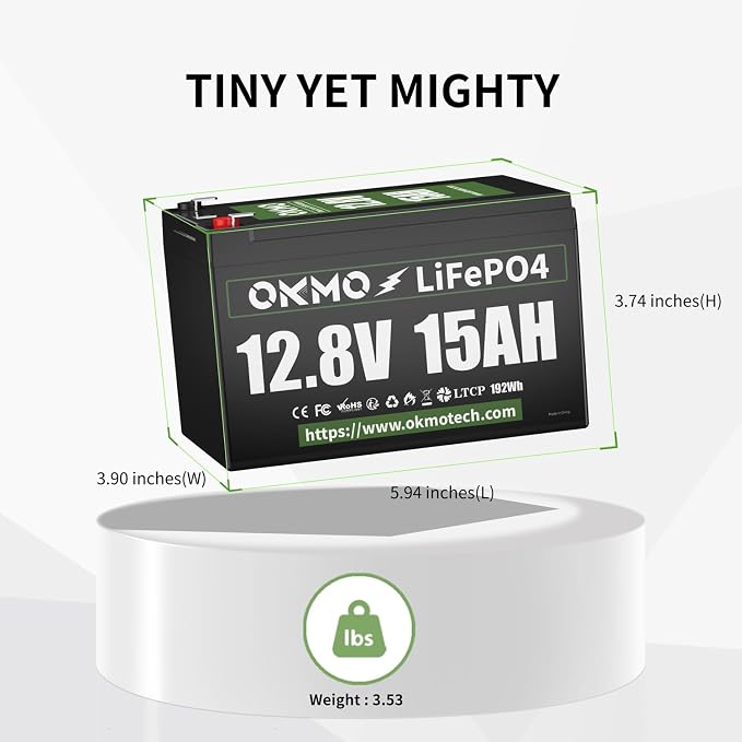 OKMO 12V 15Ah LiFePO4 Lithium Battery 12.8V, 4000+ Deep Cycles rechargeable - Image 8