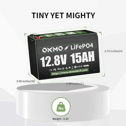 OKMO 12V 15Ah LiFePO4 Lithium Battery 12.8V, 4000+ Deep Cycles rechargeable - Image 8
