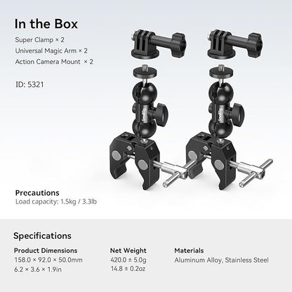 SMALLRIG Super Camera Clamp Mount 2-Pack, Double Ball Head Magic Arm Adapter - Image 7