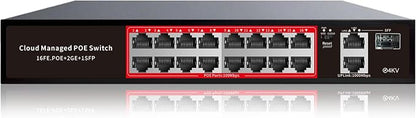 PoE Switch, 16 Port Managed POE+ Ethernet Switch, 240W Built-in Power, Support by STEAMEMO
