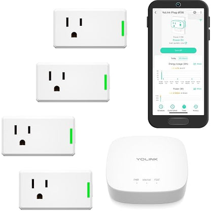 YoLink Smart Energy Plug 15A – 4-Pack, 1/4 Mile LoRa Range, High-Power Devices by YoLink