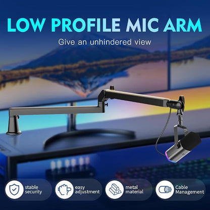 Low Profile Mic Arm 15cm Extra Riser Adjustable Mic Boom Arm Metal Desk Mounted - Image 2