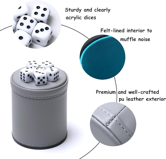 5 Pack PU Leather Dice Cups Felt Lining Quiet Shaker - Image 5