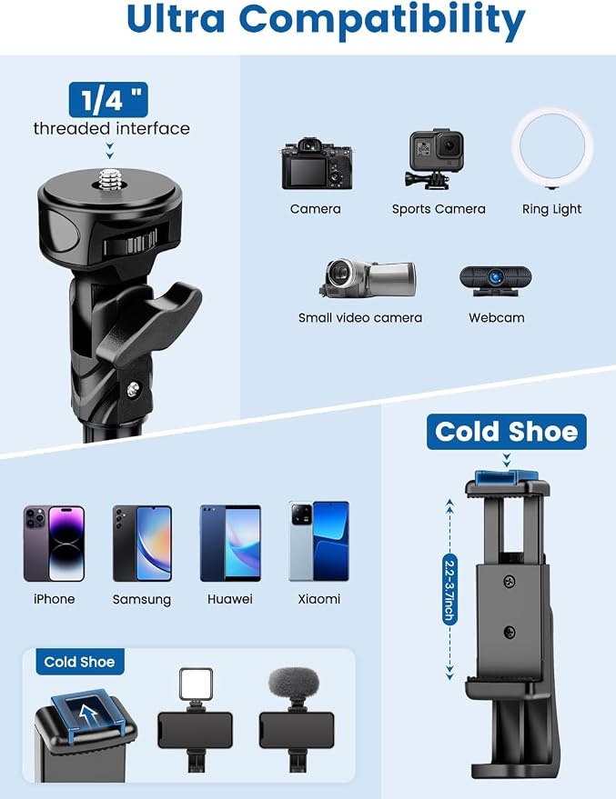 Phone Tripod, Stable & Adjustable Tall, Suit - Image 4