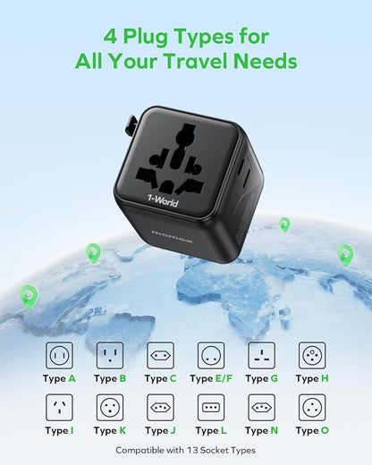MOMAX Mini Universal Travel Adapter Worldwide, 2 AC, All European Travel Plug - Image 5