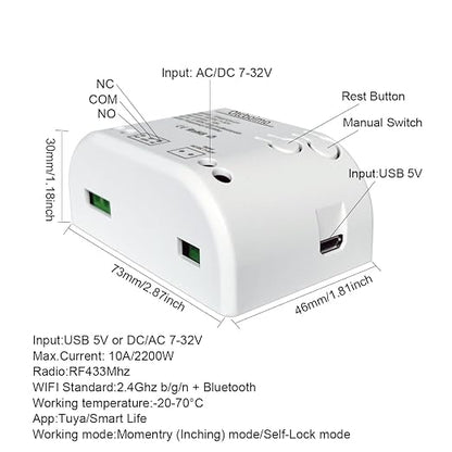Smart WiFi Wireless Relay Switch Module, Tuya 1CH AC/DC 7-32V/ USB 5V Smart - Image 2