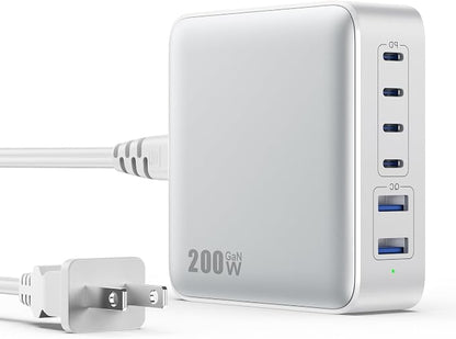 USB C Charger Block 200W GaN III 6 Port Fast Charging Station Hub, PD 65W USB C by GKUTW