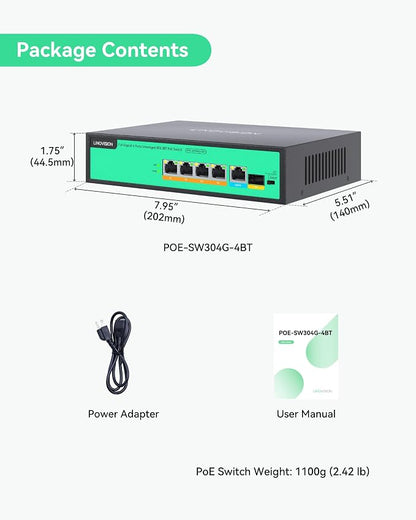LINOVISION 4 Ports Full Gigabit PoE++ Switch, Built-in 96W Power, All 4 Ports - Image 9