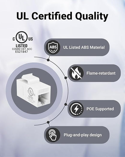 VCE UL Listed 25-Pack RJ45 CAT6 Keystone Coupler Female to Female Insert Coupler - Image 2