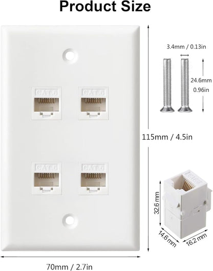 Ethernet Wall Plate, 4 Port Cat6 RJ45 Keystone Inline Coupler Wall Plate - Image 2
