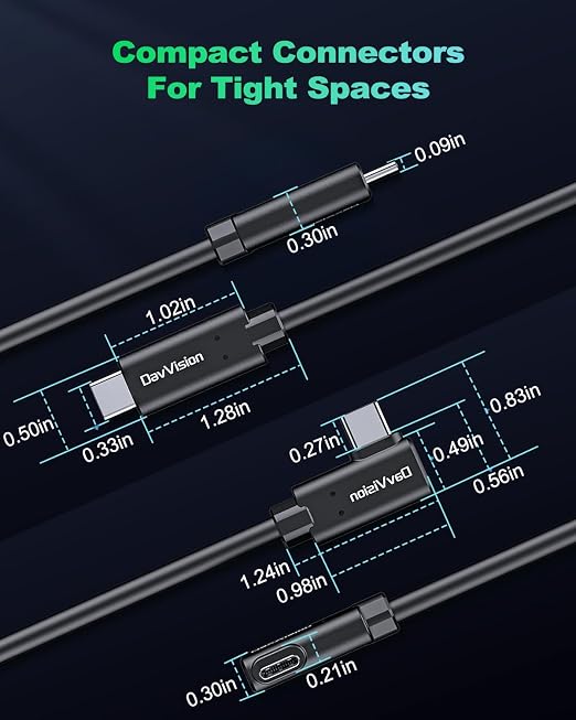 Long Tether Cable 33FT, USB C Fiber Optic Cable Right Angle, PD 60W & 10Gbps - Image 9