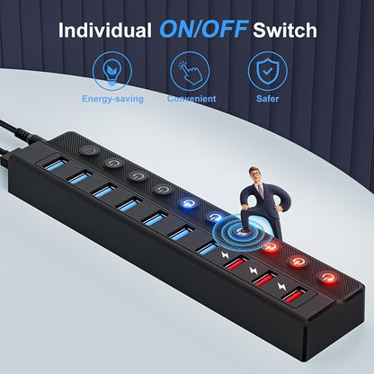 Powered USB Hub, 10-Port USB Splitter Hub - Image 5
