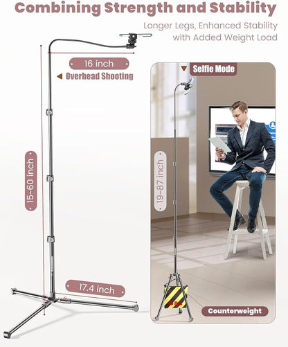 87" Phone Tripod, Overhead Flexible Tall Tripod Stand - Image 5