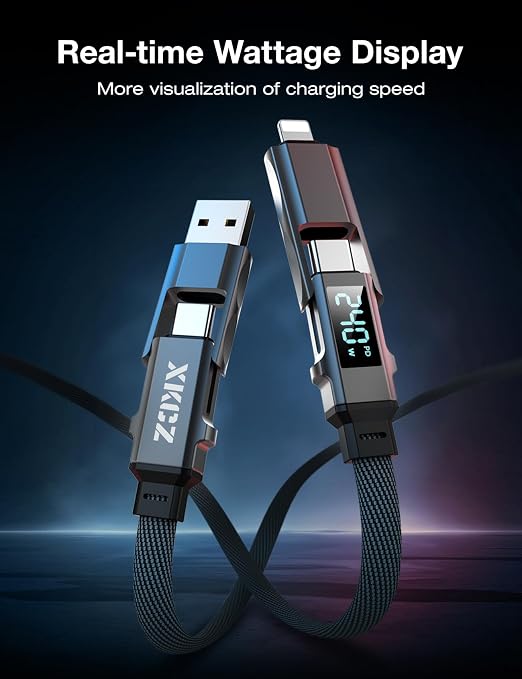 4 in 1 USB C Cable with Wattage Display, 240W Flat Nylon Braided Multi Charge - Image 3