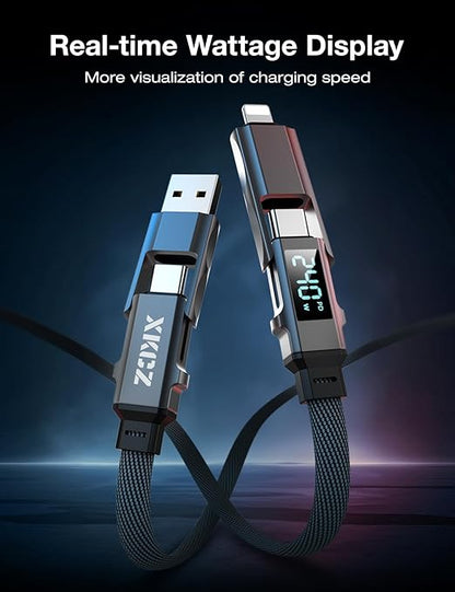 4 in 1 USB C Cable with Wattage Display, 240W Flat Nylon Braided Multi Charge - Image 3